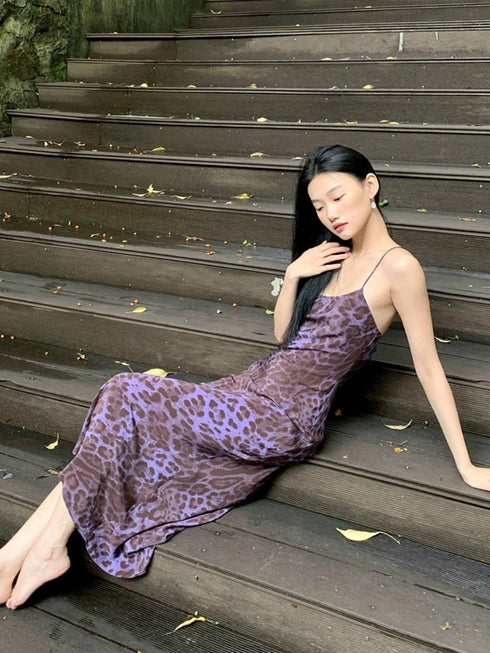Animal Print Spaghetti Straps Maxi Dress